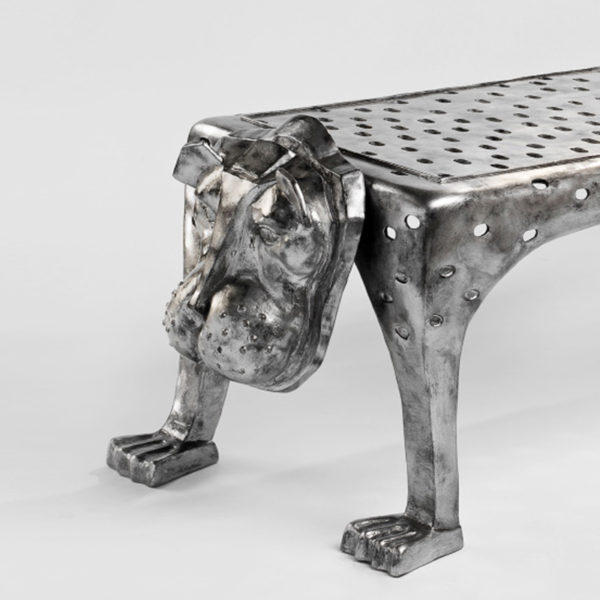 Silver bronze bench signed Cécile Ballureau, artist designer of atypical zoomorphic furniture